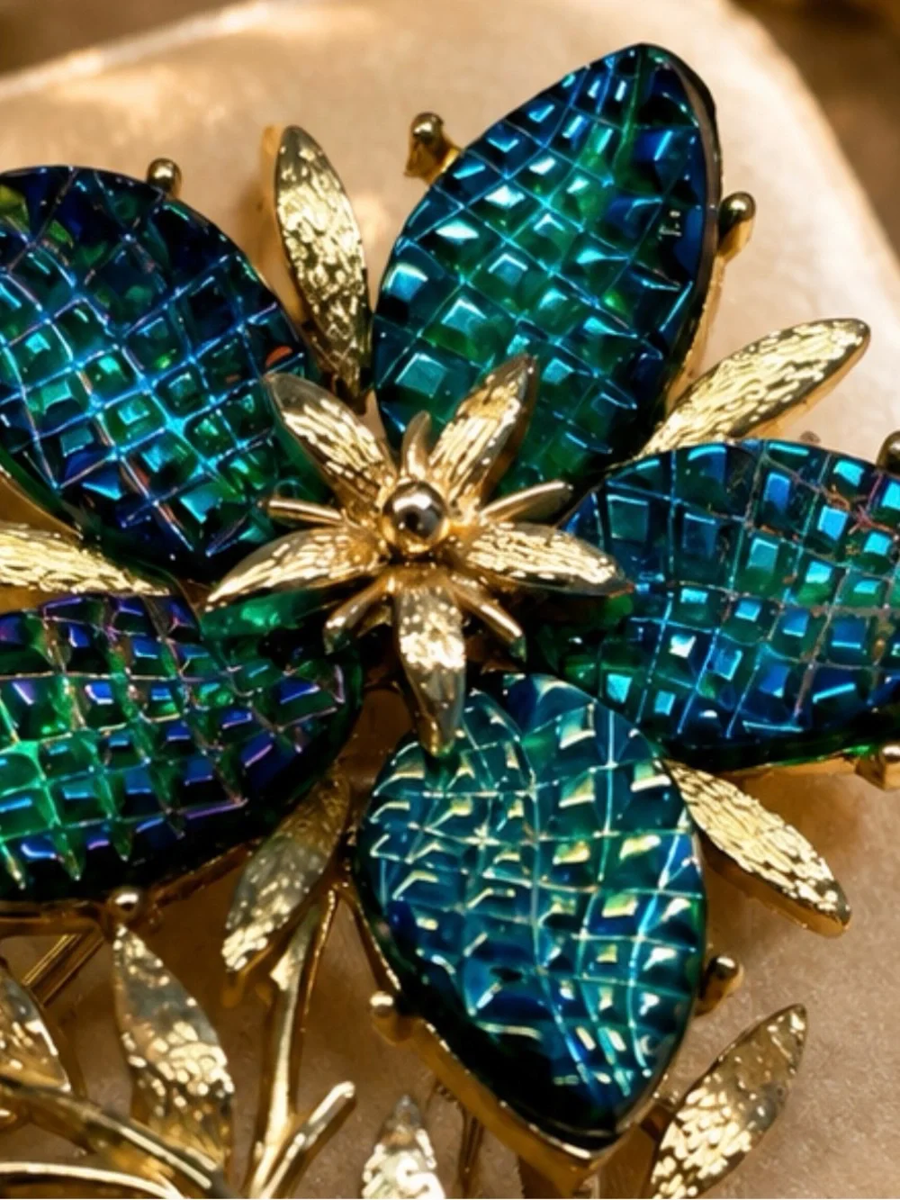 Vintage François by Coro Peacock Blue Floral Brooch
